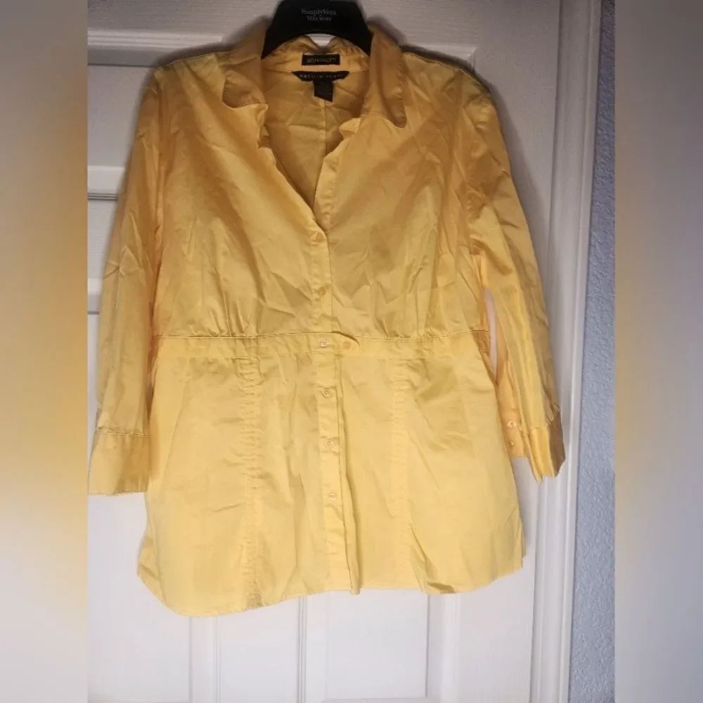 Antilia Femme  2X Yellow Cotton Nylon 3/4 Slves V-neck Buttons Up Women’s Shirt